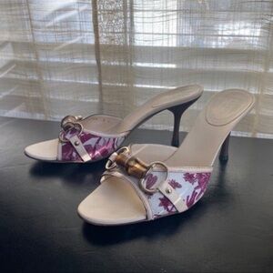 Gucci Horsebit Floral Canvas Mule Heels